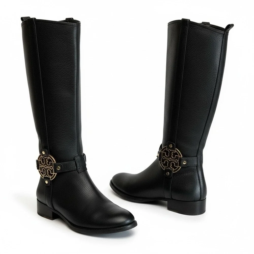 Tory Burch Womens‎ Leather Amanda Tall Riding Boots Size 7  Black Equestrian